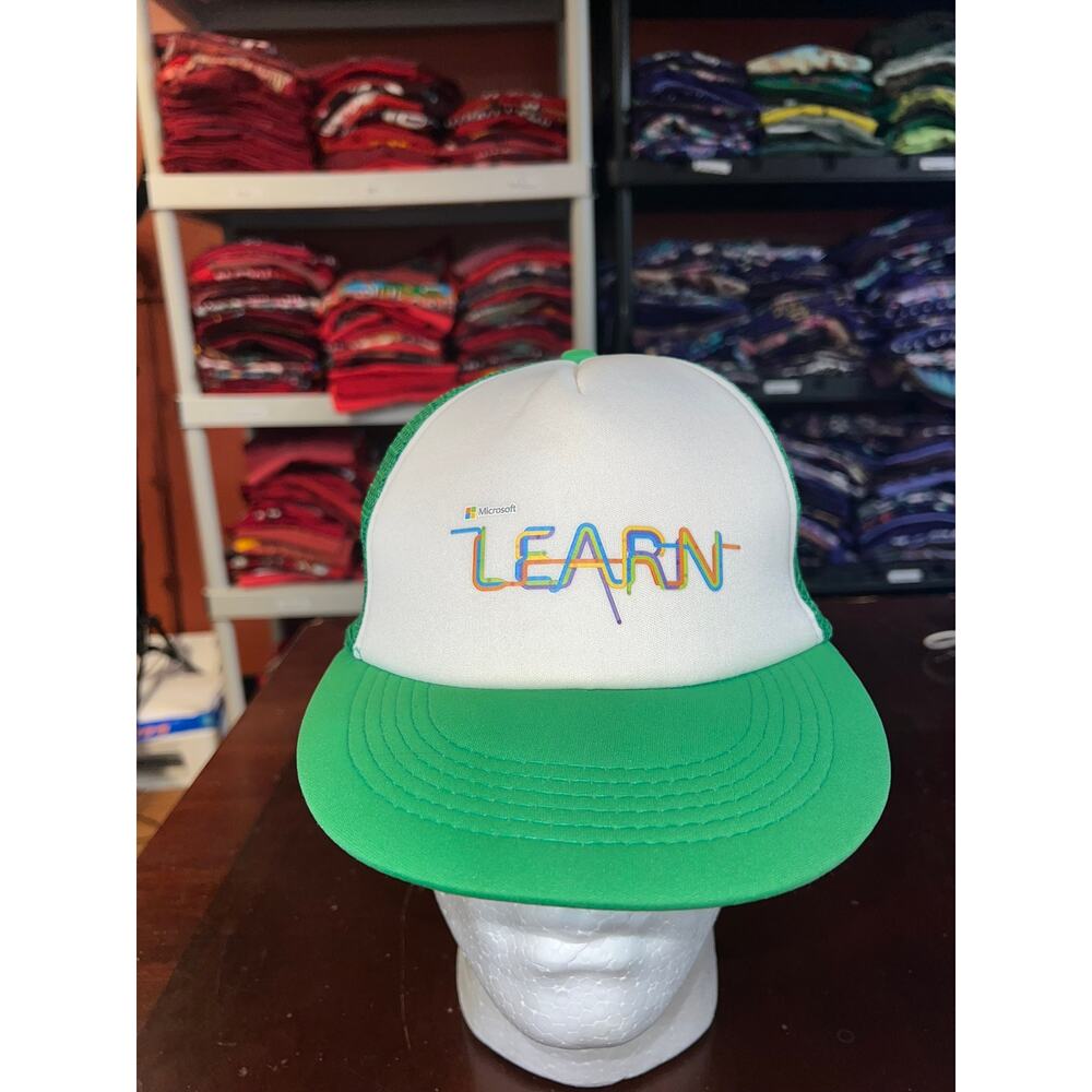 Microsoft Hat Learn Computer White Green Cap Head… - image 1